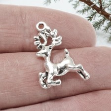 Silver Reindeer Charms Christmas Holiday Deer Metal Jewelry Crafts Gifts 20pc