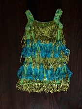 Glamour Dance Dress Child Large Sleeveless Blue Green Sequins Rhinestones