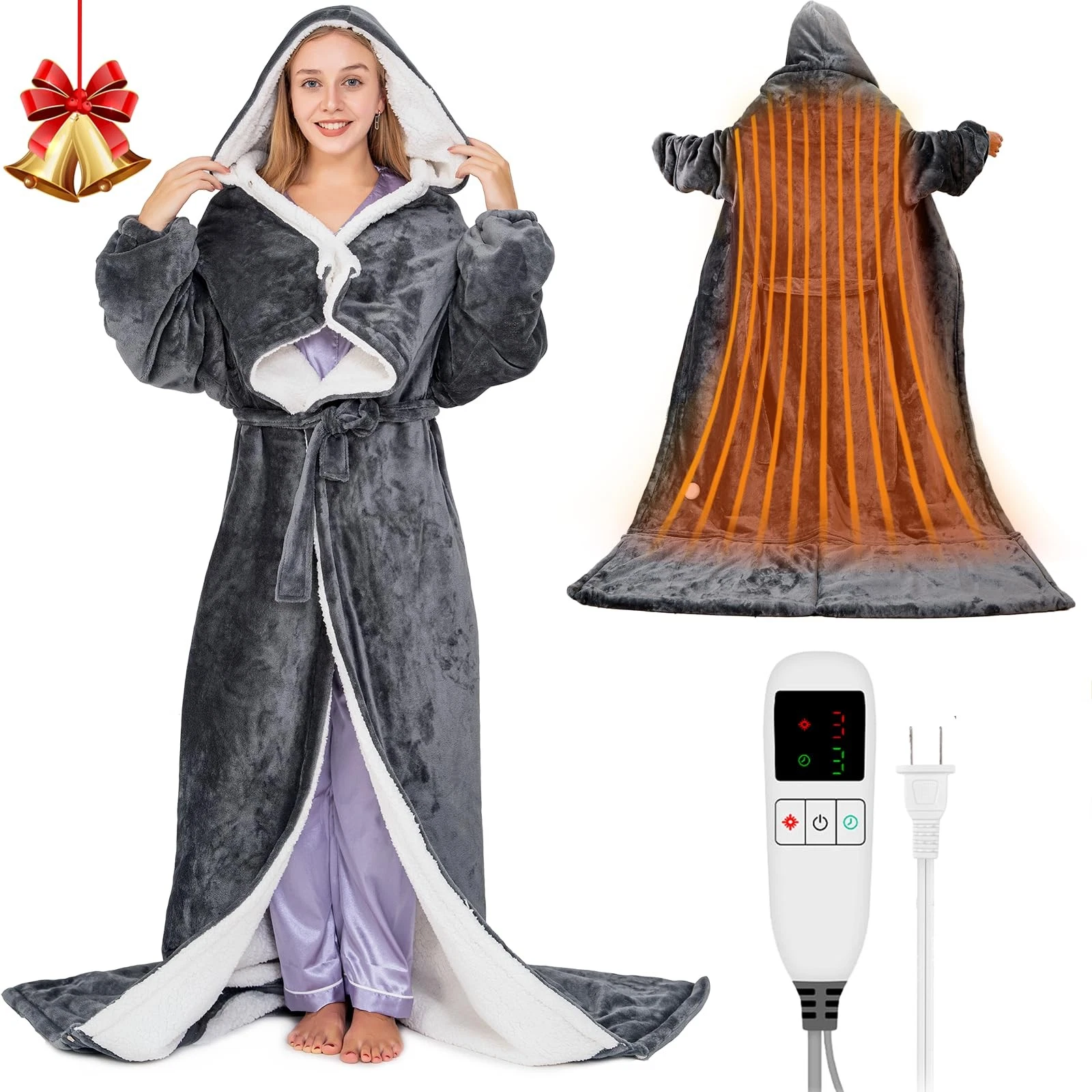Wearable Heated Blanket for Women with Removable 50"*80", Deep Grey