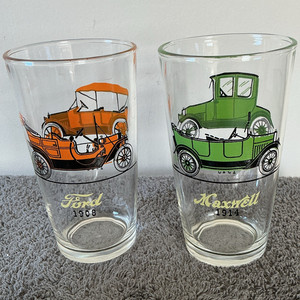 Set of 4 Vintage Car Collector Tumblers: Ford 1908, Maxwell 1914, Chevy 1913 
