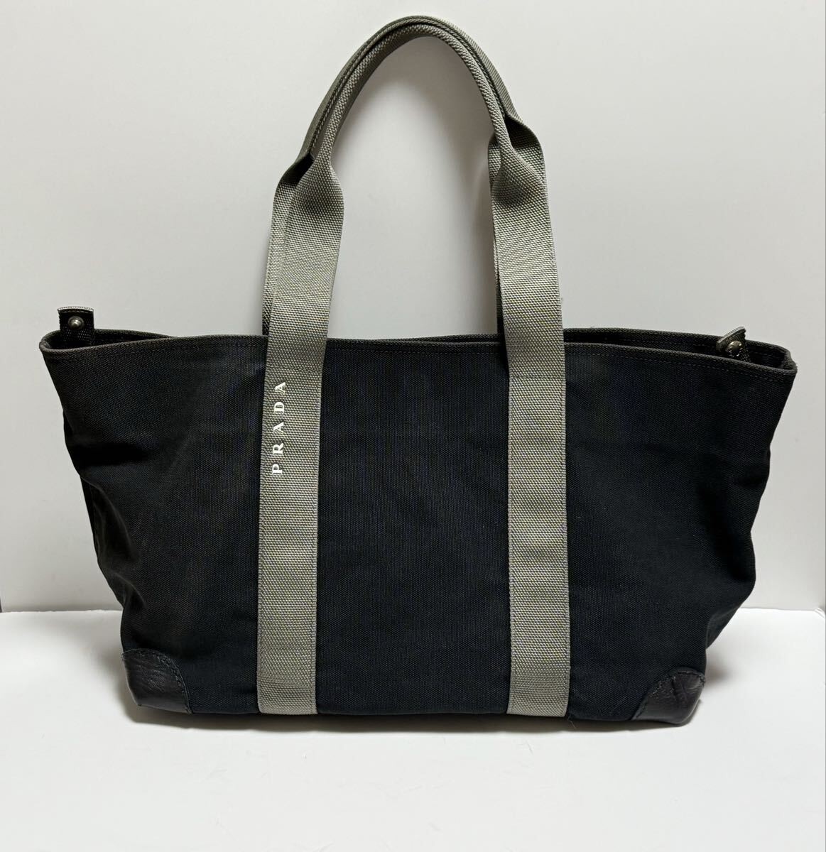 Prada Sport Black Gray Canvas Tote Bag Vintage Authentic