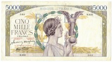 5000 FRANCS BANQUE DE FRANCE IMAGE WOMAN WITH VICTORY STATUETTE 23/04/1942 BB