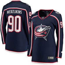 Women's Blue Jackets #90 Elvis Merzlikins Fanatics Navy Home Breakaway Jersey