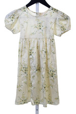 Love Shack Fancy Girls Floral Crew Neck Short Sleeve A-Line Dress Beige Sz 4-5Y