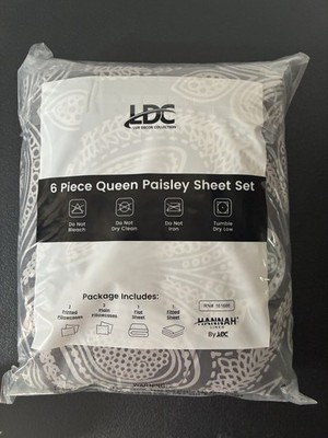 LDC Lux Decor Collection Queen Microfiber Paisley Sheet Set OEKO-TEX Gray