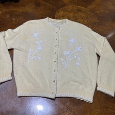 Vintage Hand Beaded Angora Lambswool Cardigan Sweater Cream Size 40/Medium
