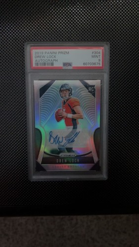 Panini Prizm 2019 Drew Lock Broncos Rookies #304 Gold Prizm Auto /10 PSA 9