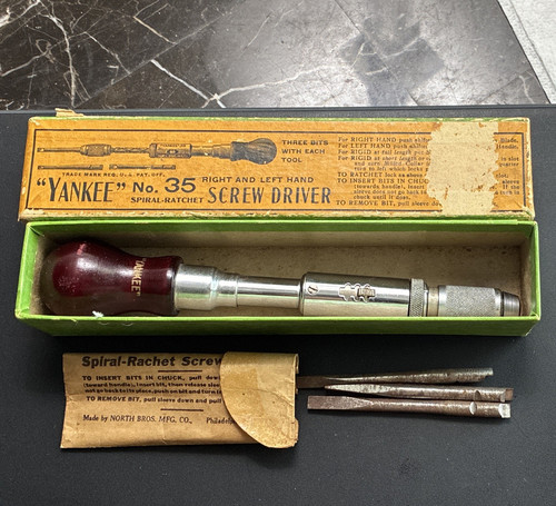 Yankee No. 35 Spiral R/L Ratchet Screwdriver w/ Box & Bits Vintage Original