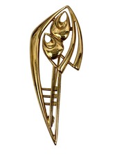 9ct Gold Ola Gorie Modernist Abstract Brooch: 6.79gm, Fully Hallmarked, 5.5cm 