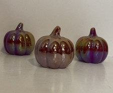 NWT Target Bullseye 3 Mini Bronze Pink Iridescent Ceramic Pumpkin Fall Halloween