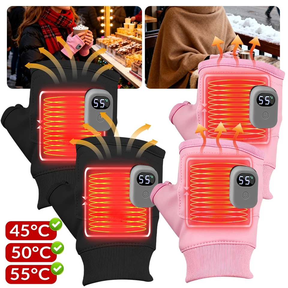 Smart Fingerless Heated Gloves Electric Heated Half Finger for Outdoor Hiking  - Image 2 of 4