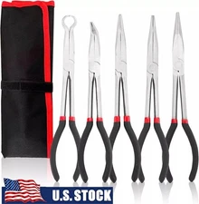 5Pcs Precision 11inch Long Needle Nose Pliers Assortment Kit, Long Reach Pliers