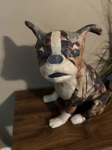 Papier Mache Boston Terrier Dog 11.5” Handmade