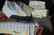 Sheet set,cot,2 p/slips,fitted sheet, 2 flat sheets,green,blue cotton,clean $30