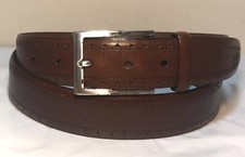 Torino Belt Mens 38 Brown Kipskin Leather Perforated Silvertone Buckle USA Made