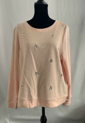NWOT Size PL Ruby Rd. Light Blush Pink Jeweled Top Sweater Pullover Long Sleeve