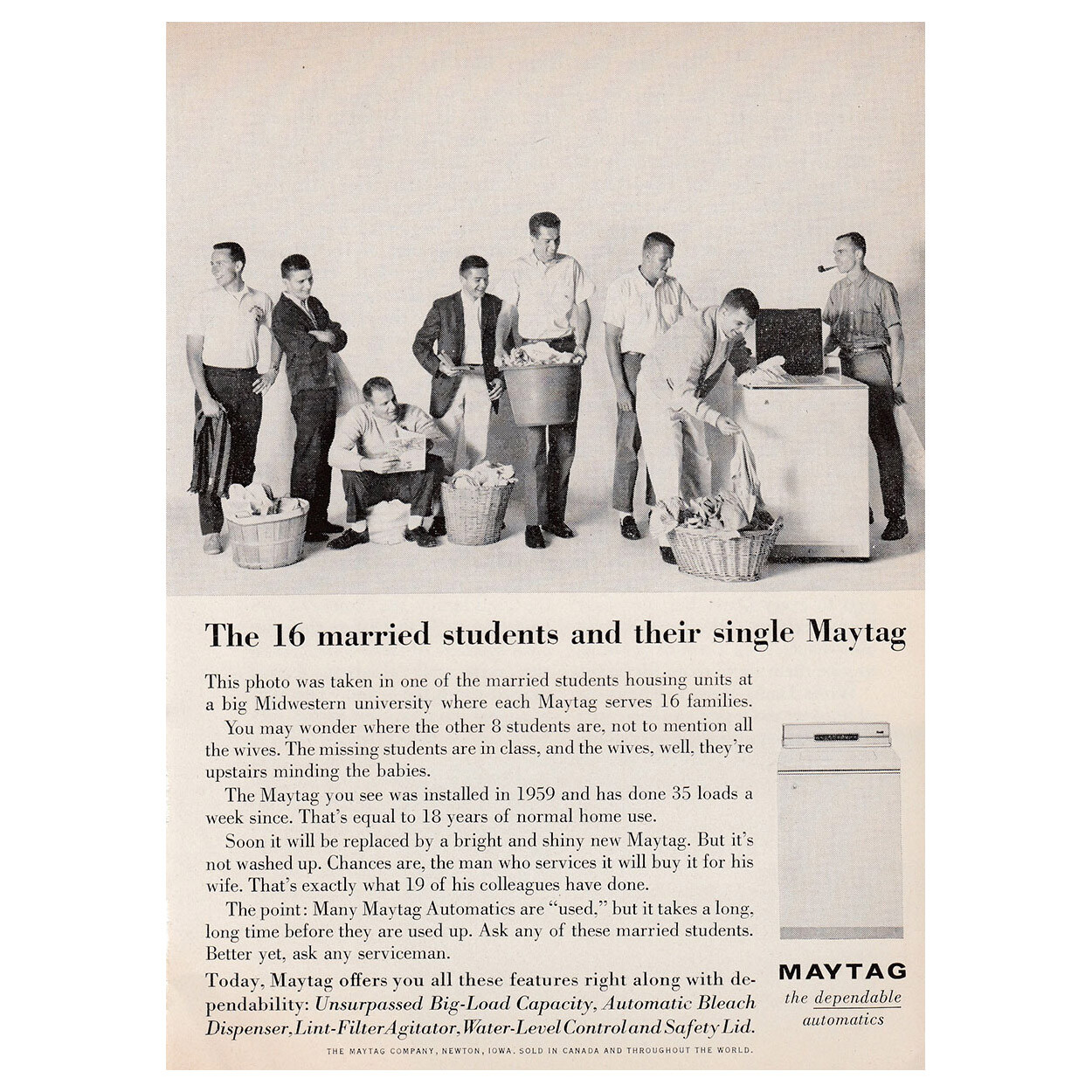 1962 Maytag 16 Married Students and Their Single Maytag Vintage Print