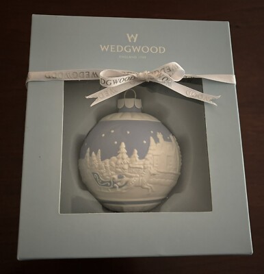 Wedgwood Jasperware Sleigh Ride Christmas Ball Ornament Blue 2015 