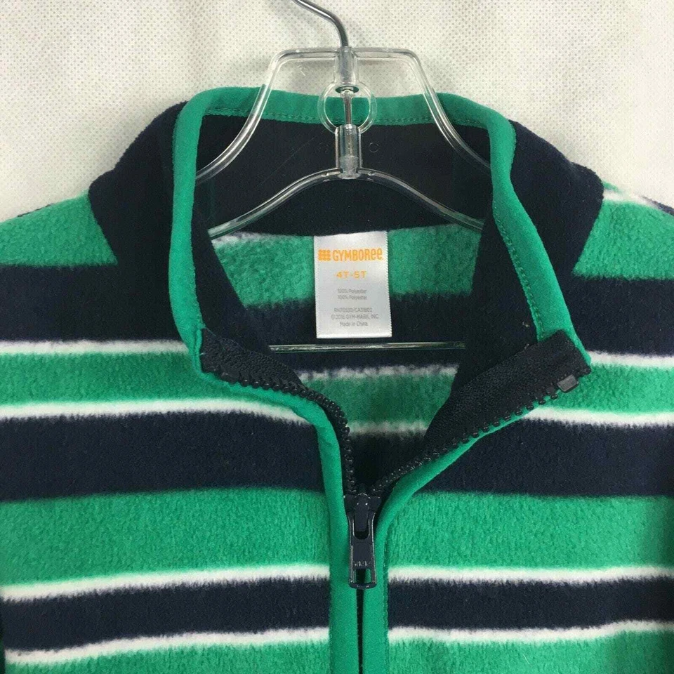 Suéter Gymboree Niños Talla 4T 5T Verde Negro Rayas Polar 1/4 Cremallera Pullover Camisa Foto 2 de 4