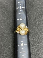 14K GF Gold Filled Ring Womens 5 Tiered Pearls Crystals