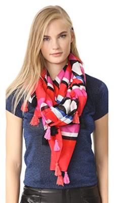 Kate Spade NY Scarf Shawl Wrap Geo Stripe Oblong Colorful Tassels NWT