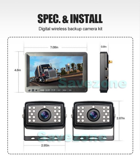Caméra de recul Digital Sans fil HD 1080P + 7" DVR Moniteur de Vue Arrière 32 Go - Imagen 4 de 12