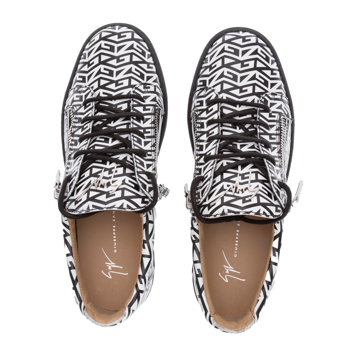 Giuseppe Zanotti London Double-Zip Leather Sneakers Black/White