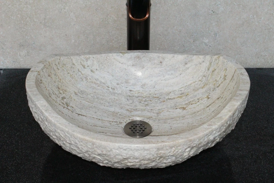 Stone sink bathroom vessel sink travertine marble sinks rustic - Image 3 of 4