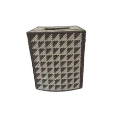 VTG Handmade Taupe & Ivory Yarn on Canvas Tissue Box Holder Cover KITSCH