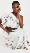 Farm Rio L Pitanga Embroidery Maxi Dress Cut Out One Shoulder Needlepoint $335