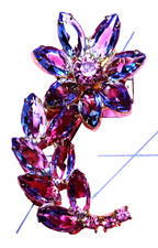 Vintage JULIANA? Purple Navette Prong Set Rhinestone Flower Gold Tone Brooch