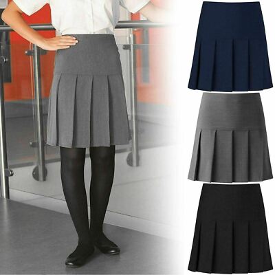 Mädchen Allrund Plisseer Rock Reißverschluss Drop Taille Größe Schule Kinder 9-16 Frauen 10-20