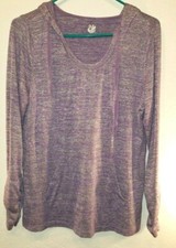 Gloria Vanderbilt Sport Sweatshirt M Purple. Long Ruched Sleeved. Hood w/tie.