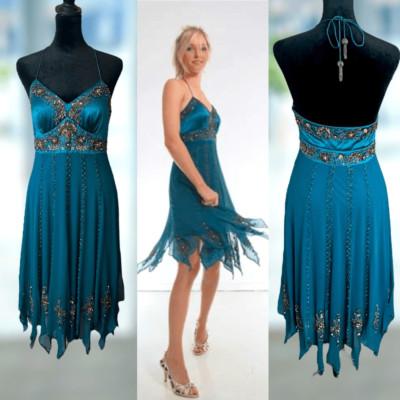 SUE WONG Nocturne Y2K Hand Beaded Midi Slip Dress Silk Woodland Fairy Size 6