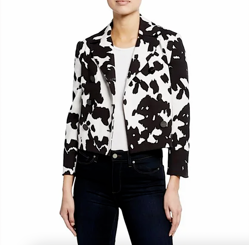 Blazer giacca nuova con etichette Diane Von Furstenberg Macie stampa pony tagliata taglia S