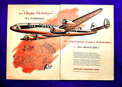 Eastern Airlines Ad Lockheed Constellation SINCLAIR OIL 2 pages 16 1/2