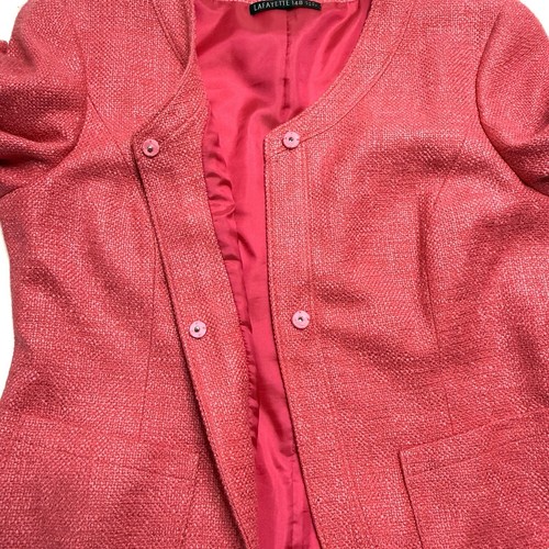 Lafayette 148 New York Hot Pink Tweed Woven Blazer Jacket Snaps Rolled Size 8/10 - Picture 5 of 10