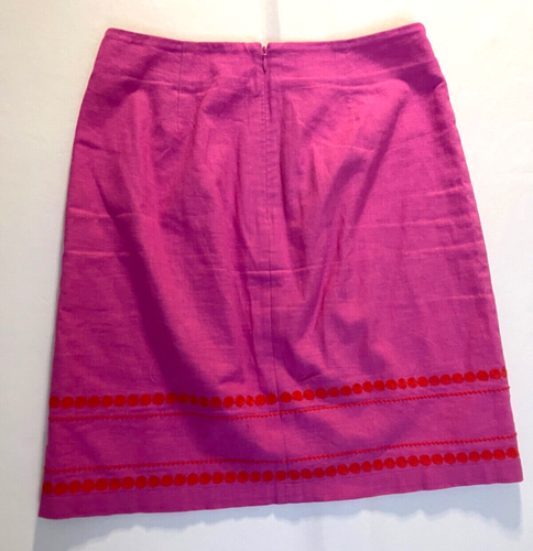 Boden Womens Linen Skirt Pink Knee Length Red Floral Embroidery Detail Size 2 - Picture 8 of 8