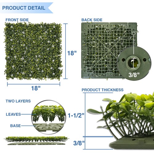 Estera de seto de pared artificial de flores blancas de 18 * 18" con valla de césped exterior trasera dura - Imagen 2 de 6