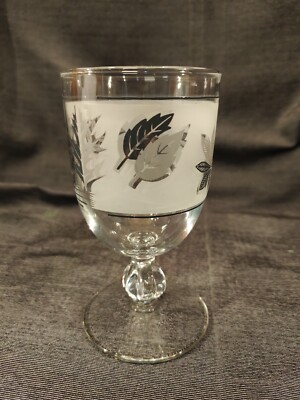Vtg Libbey Frosted Silver Foliage Leaf Glass Stemmed Water Goblets 5.5'' tall