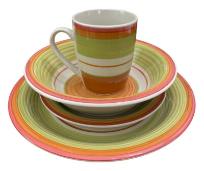 Set 4 Pier 1 One Vintage Red Green Orange Dinner Plates  Pier 1 Orange and Green Dinnerware Set Elegant Dining display picture 1