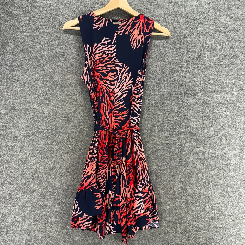 Vestido Michael Kors Feminino PM Pequeno Azul Floral Bainha Curta Cinto Sem Mangas - Imagem 2 de 4