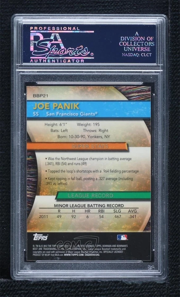 PSA/DNA 2012 Bowman Bowman's Best Prospects Joe Panik Certified Authentic Auto - Image 2 of 2