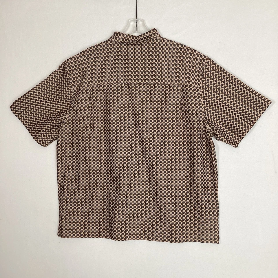 Керамическая мужская рубашка с коротким рукавом с воротником XL клетчатая желтовато-коричневая коричневая серая - Изображение 4 из 4