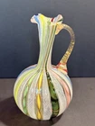 Vintage Murano Latticino Art Glass Pitcher Cruet Ewer Aventurine Ribbon Cane