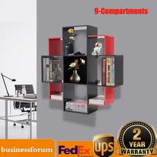 Wall Mount Book Shelf Modern 3 Tiers 9 Compartments PVC Board Bookcase Bookshelf