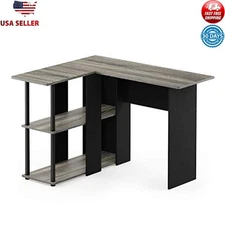 L Shape Computer Desk W/ Bookshelf Sturdy Construction Easy Assembly Home Office