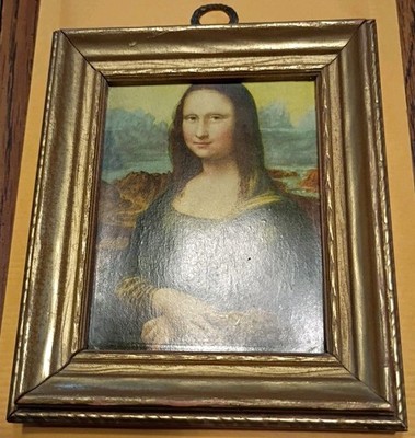 Vintage 5x4'' Gold Framed Mona Lisa Mini Wall Art 20th Century Leonardo Da Vinci 