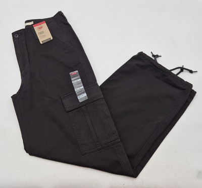 Levi's '94 Baggy Women Cargo Pants Size 26x30 BLACK Cotton Mid Rise Tie Hem NEW!