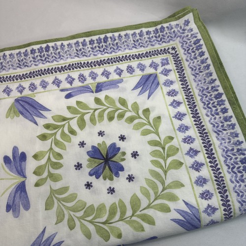 William Sonoma Linen Cotton Floral Medallion Border Lavender Spring Green 70x108